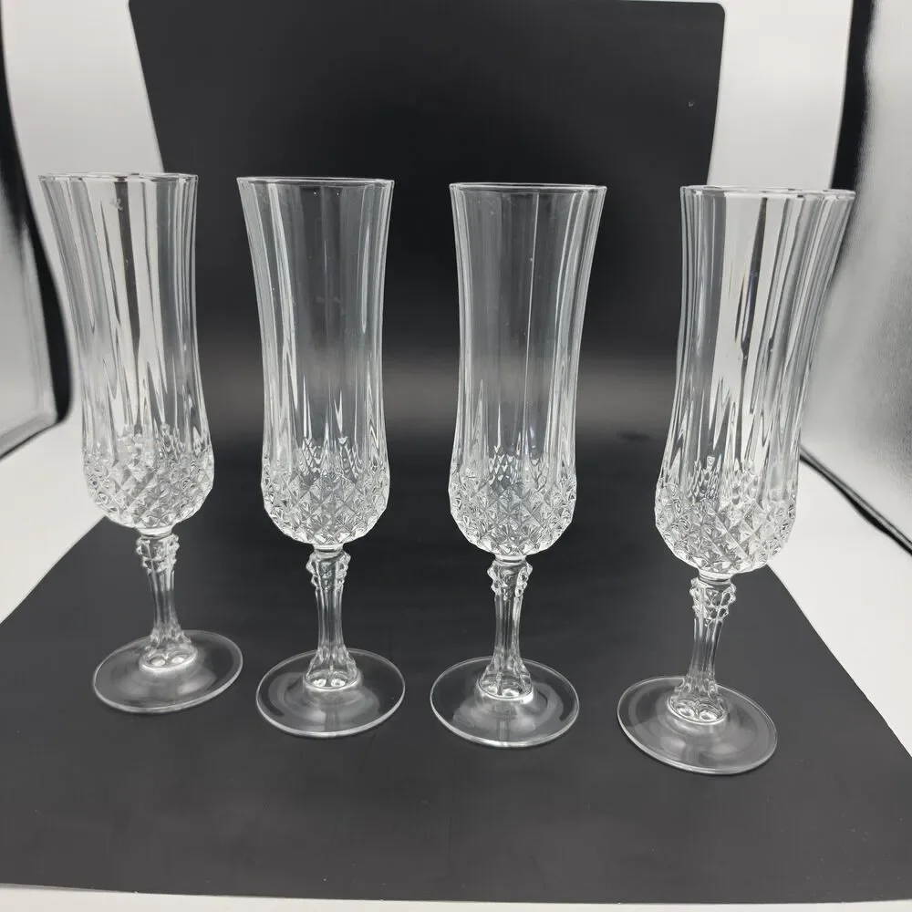 Vintage Set of 4 Cut Crystal Champagne Flutes 8